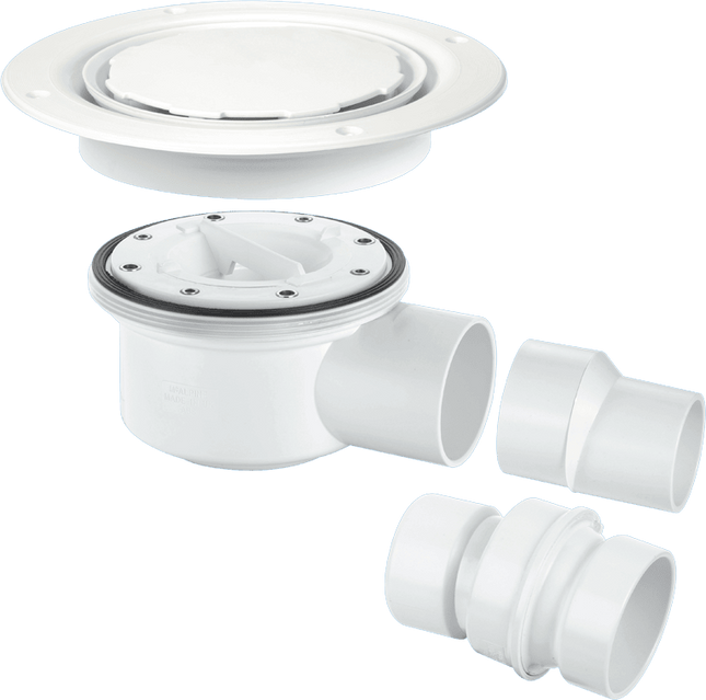 McAlpine TSG52WH-NSC Two-Piece 50mm Water Seal Trapped Gully, Clamp Ring and Cover Plate, 2" Horizontal Outlet and 2" x 1½" Socket Reducer