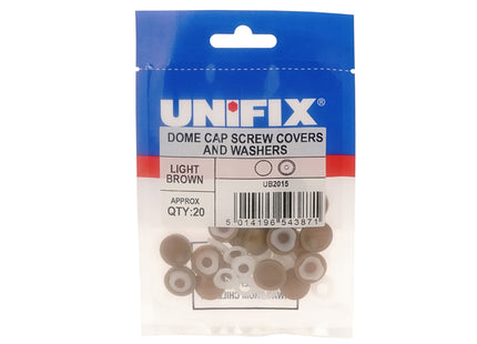 Unifix Dome Cap Screw Covers And Washers - Light Brown (Box of 100)