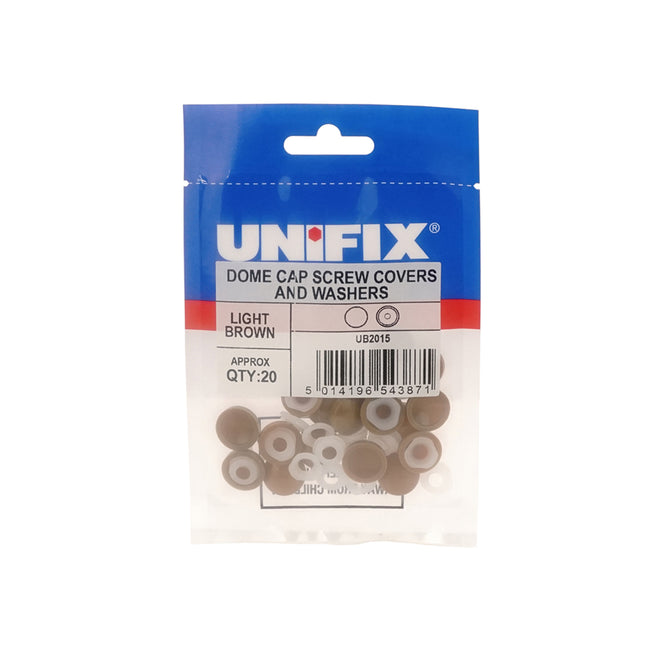 Unifix Dome Cap Screw Covers And Washers - Light Brown (Box of 100)