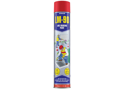 Action Can LM-90 Line Marking Paint Red 750ml - Q99LM90007500012RED - Ideal for Marking