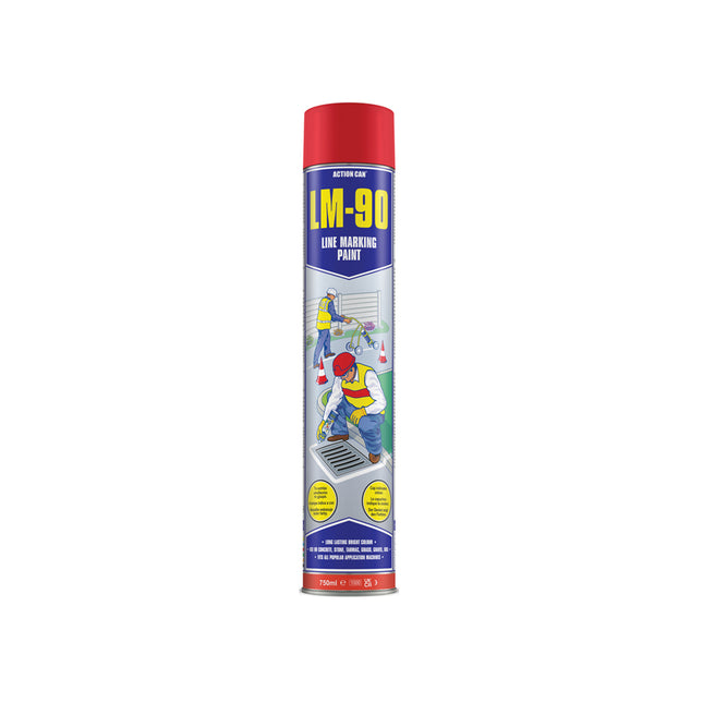 Action Can LM-90 Line Marking Paint Red 750ml - Q99LM90007500012RED - Ideal for Marking