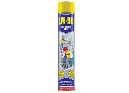 Action Can LM-90 Line Marking Paint Yellow 750ml - Q99LM90007500012YEL - Ideal for Marking