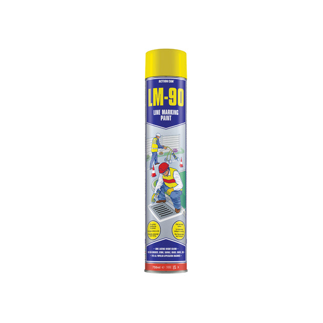 Action Can LM-90 Line Marking Paint Yellow 750ml - Q99LM90007500012YEL - Ideal for Marking