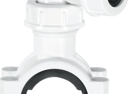 McAlpine Pipe Clamp 1.25''/1.5'' to 19/22mm with Bent Connector for Overflow Pipe   CLAMP1WH