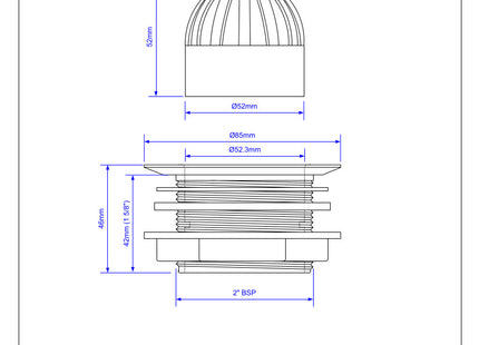 McAlpine WU20 2" Urinal Waste: 85mm Plastic Domed Flange with removable Dome x 42mm Tail: Backnut Model