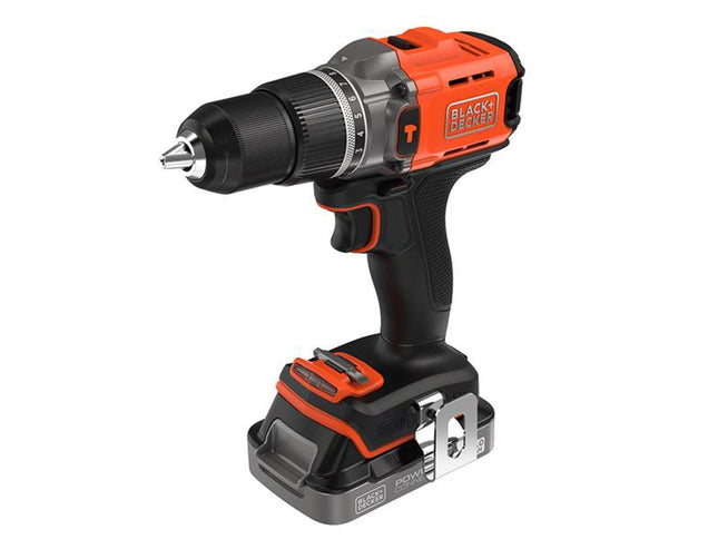 Black & Decker BCD383D1XK Powerconnect Hammer Drill 18V, 2.0Ah Li-Ion - Ideal for Home Use