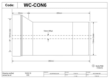 McAlpine WC-CON6 10mm Offset Adjustable Length Rigid WC Connector