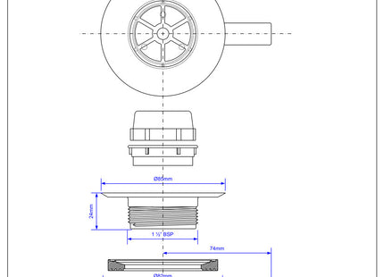 McAlpine UPSW-3 Pumped Shower Waste Outlet: 70mm Chrome Plated Brass Flange with Top Access x 15mm Plain Tail Outlet