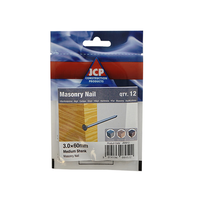 JCP Fixings Masonry Nails Light Shank - 30 x 2.5mm (Box of 125)