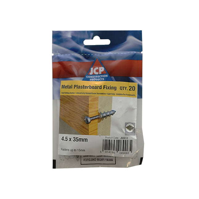 JCP Fixings J-Plug Self-Drill Plasterboard Fixing Metal - 4.5 x 35mm Screw (Box of 30)