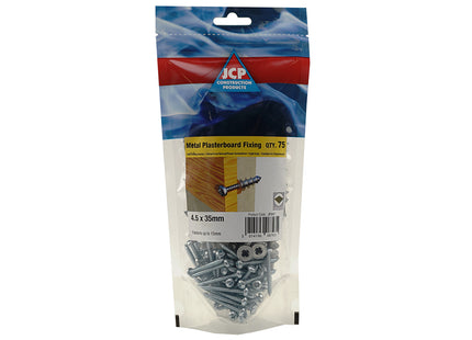 JCP Fixings J-Plug Self-Drill Plasterboard Fixing Metal - 4.5 x 35mm Screw (Box of 375)