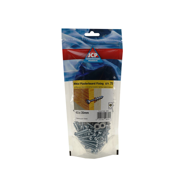 JCP Fixings J-Plug Self-Drill Plasterboard Fixing Metal - 4.5 x 35mm Screw (Box of 375)