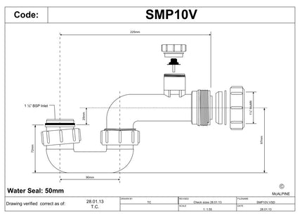 McAlpine SMP10V 50mm Water Seal Anti-Syphon (Silentrap) with 1½" Multifit Outlet Bath Trap