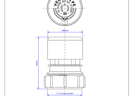 McAlpine VP2 Grey Ventapipe 25 Air Admittance Valve with 1½" Universal Outlet