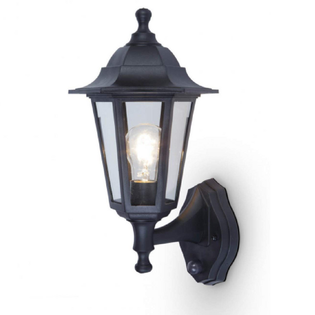 6 Sided PIR Motion Sensor Wall Lantern (Black 6 Sided + Motion Sensor + LED)