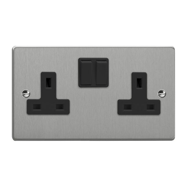 Varilight 2-Gang 13A Double Pole Switched Socket Brushed Silver