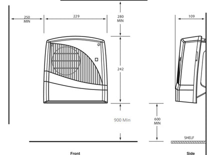 DIMPLEX FX20VEDOWNFLOW FAN HEATER WITH RUNBACK TIMER