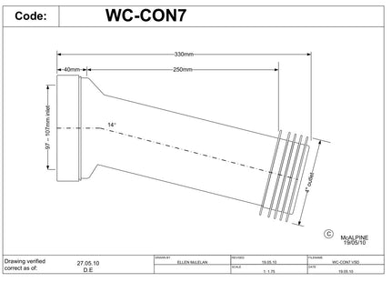 McAlpine WC-CON7 14° Angle Adjustable Length Rigid WC Connector