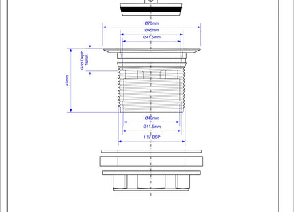 McAlpine Back Nut Bath Waste CP Plastic Flange 1 CP Plug CW5