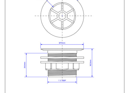 McAlpine WS5 1½" Shower Waste: 70mm White Plastic Flange x 1½" Tail: Backnut Model