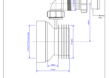 McAlpine WC-CON1V Straight Rigid WC Connector with 1¼" Universal Vent Boss