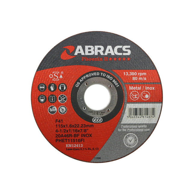 Abracs Phoenix Long Life Extra Thin Cutting Disc Inox - 115 x 1.6 x 22mm (Box of 50)