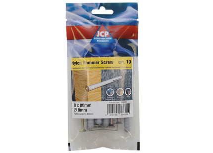 JCP Fixings Nylon Hammer Screws ZYP - 6 x 60mm (Box of 100)