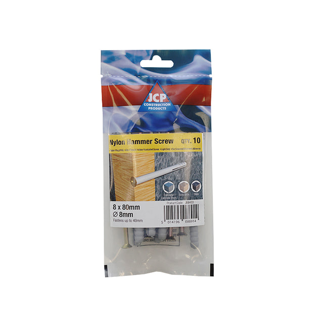 JCP Fixings Nylon Hammer Screws ZYP - 6 x 60mm (Box of 100)