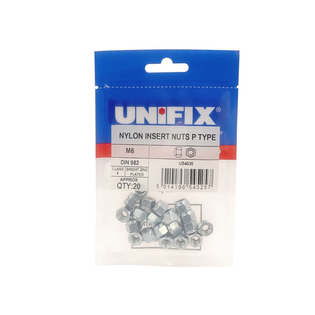 Unifix Class 8 Nylon Insert Nuts P Type DIN 982 Bright Zinc Plated - M10 (Box of 50)