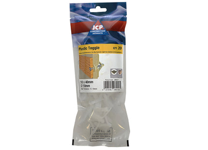 JCP Fixings Nylon Wing Toggles - 10mm To Suit Wall Thickness 15-19mm (Box of 100)