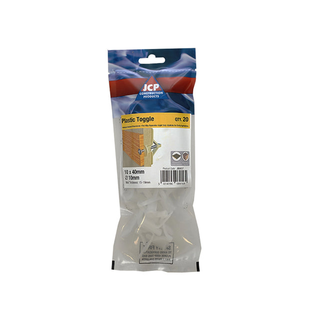 JCP Fixings Nylon Wing Toggles - 10mm To Suit Wall Thickness 15-19mm (Box of 100)
