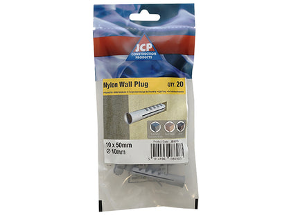 JCP Fixings Nylon Wall Plugs - 10 x 50mm (Box of 100)