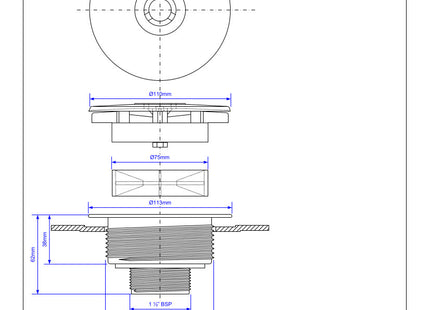 McAlpine SWHF3-CP High Flow Shower Waste: 110mm Chrome Plated Plastic Flange x 56mm Tail: Top Access: Backnut Model