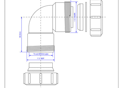 McAlpine MT4-ISO 1½" x 40mm 90° Multifit Bend - Multifit x European Pipe Size