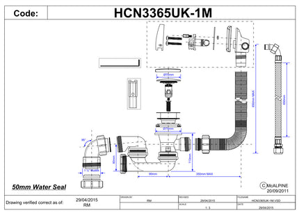 McAlpine HCN3365UK-1M Chrome Plated Brass Bath Filler and Overflow