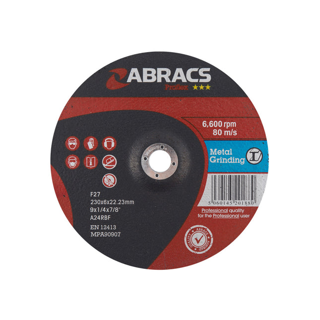 Abracs Proflex Depressed Centre Metal Grinding Disc - 230 x 6 x 22mm (Box of 10)