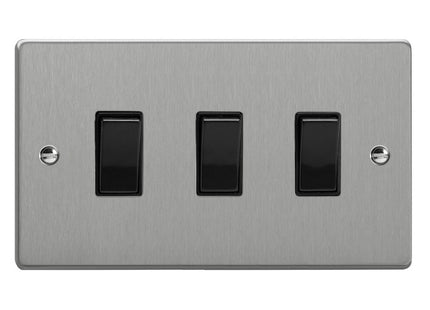 Varilight 3-Gang 10A 1- Or 2-Way Rocker Switch (Twin Plate) Brushed Silver