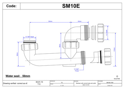 McAlpine SM10E 60mm Seal Extended Body Bath Trap