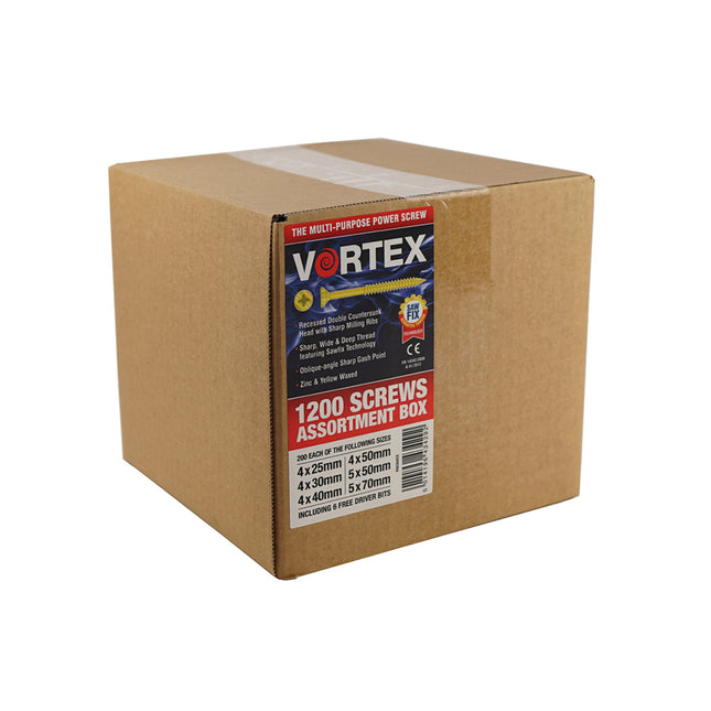 Vortex High-Performance Multi-Purpose Woodscrews ZYP CE - 1200 Pce Assortment Box