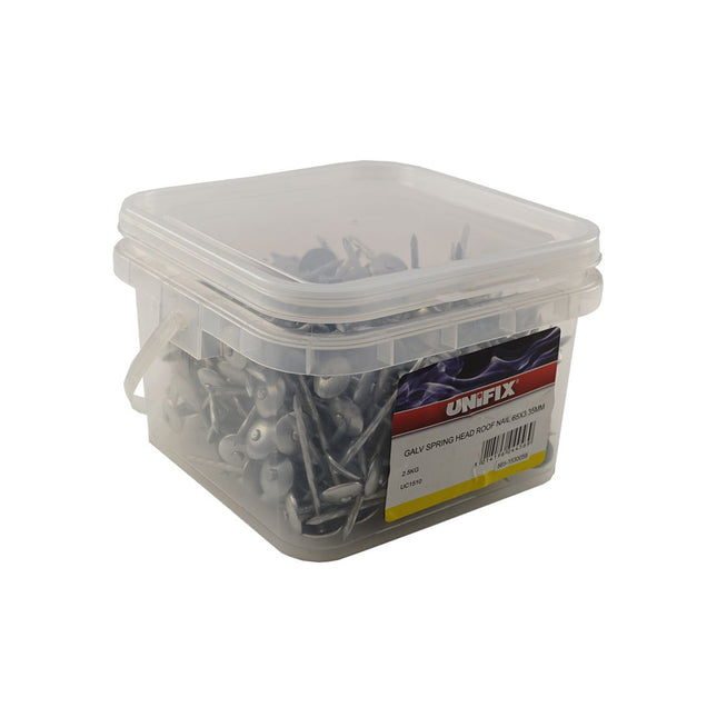 Unifix Galvansied Spring Head Roof Nails 2.5Kg Tub - 65mm x 335 (Box of 2)