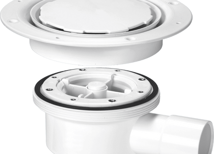McAlpine VSG52WH-NSC Two-Piece Valve Shower Gully, White Plastic Clamp Ring and Cover Plate, 1½" Horizontal Outlet