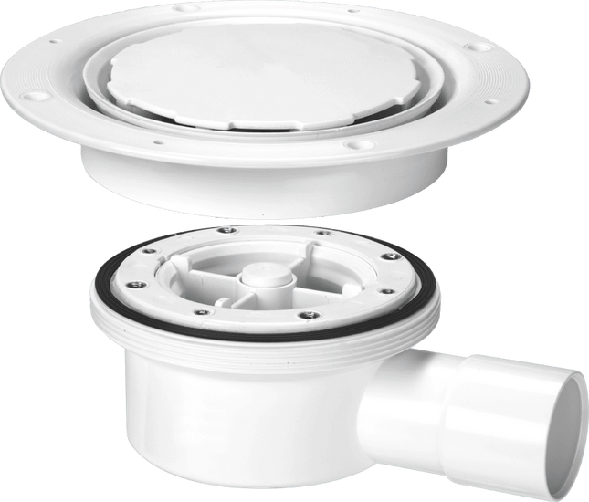 McAlpine VSG52WH-NSC Two-Piece Valve Shower Gully, White Plastic Clamp Ring and Cover Plate, 1½" Horizontal Outlet