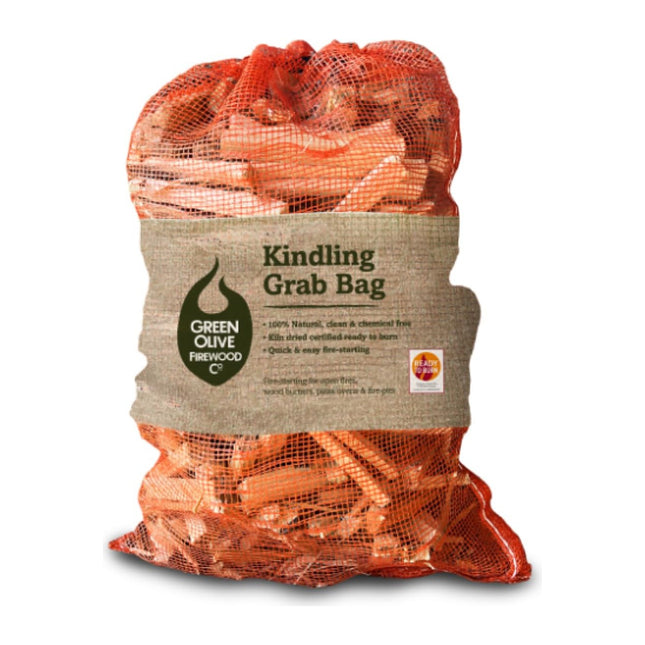 Green Olive Firewood Company Kiln Dried Kindling Wood Sticks Grab Bag 27 Litre 5kg, Firelighters for Wood Burners and Stoves FKN6