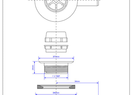 McAlpine UPSW-2-22MM Pumped Shower Waste Outlet: 70mm Chrome Plated Brass Flange with Top Access x 22mm Plain Tail Outlet