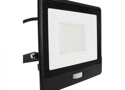 V-Tac Lumi Vt-158S-1 50W Pir Sensor Floodlight Samsung Chip & 1M Cable 3000K Black Body