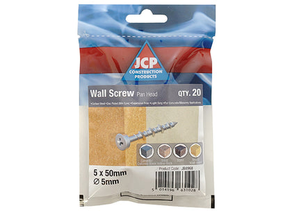 JCP Fixings Wall Screws Pan Head Bright Zinc Plated - 5.0 x 38mm (Box of 100)