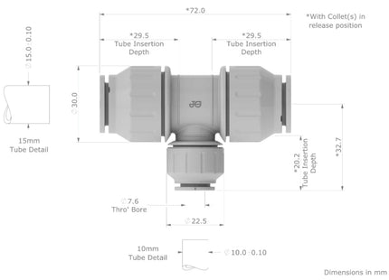 John Guest Speedfit Reducing Tee 22 X 22 X 15mm