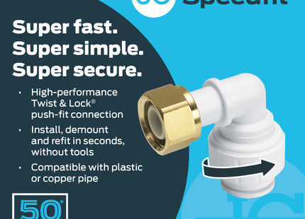 John Guest Speedfit Bent Tap Connector 15mm X 1/2