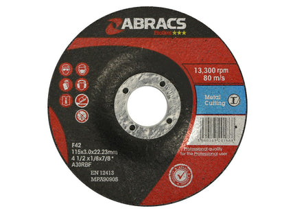 Abracs Proflex Depressed Centre Metal Cutting Disc - 115 x 3 x 22mm (Box of 25)