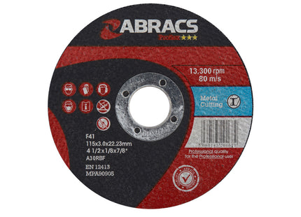 Abracs Proflex Flat Metal Cutting Disc - 115 x 3 x 22mm (Box of 25)